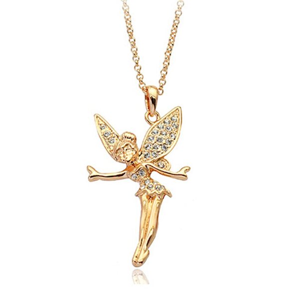 14k Gold Plated Disney Tinkerbell Fairy Wings Pendant with AAAAA Cubic Zirconia - Picture 1 of 9